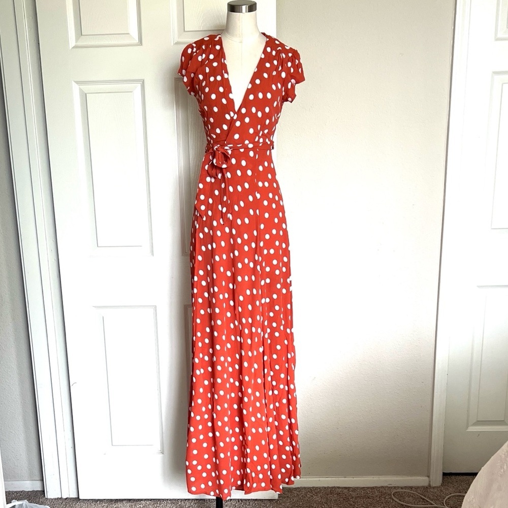 TULAROSA Sid Polka Dot Wrap Midi Dress Roselle - Picture 5 of 10